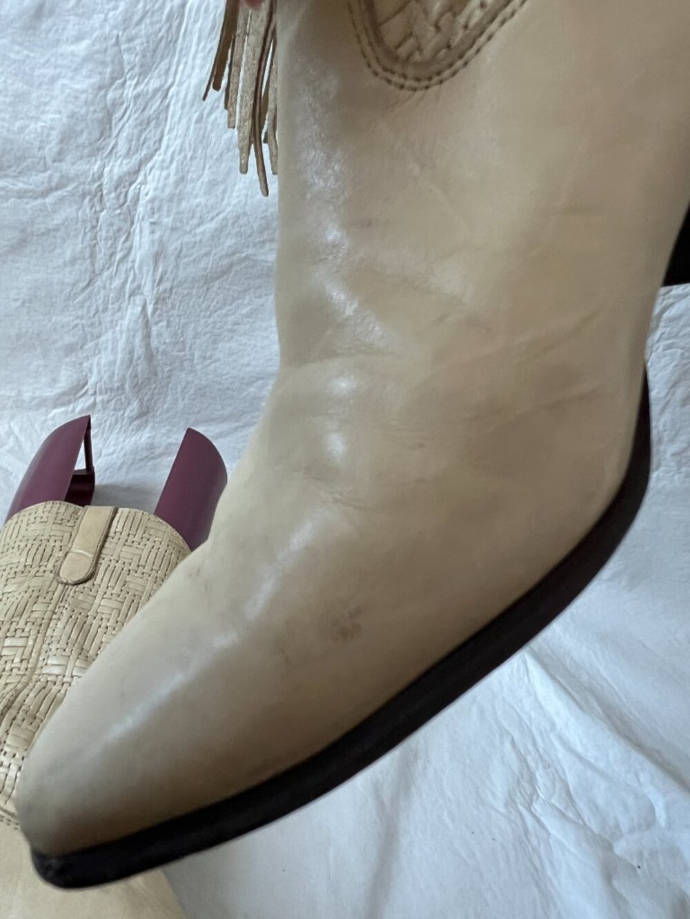 Vintage western boots Laredo cream leather basket weave womens 10 almond toe - Picture 12 of 15